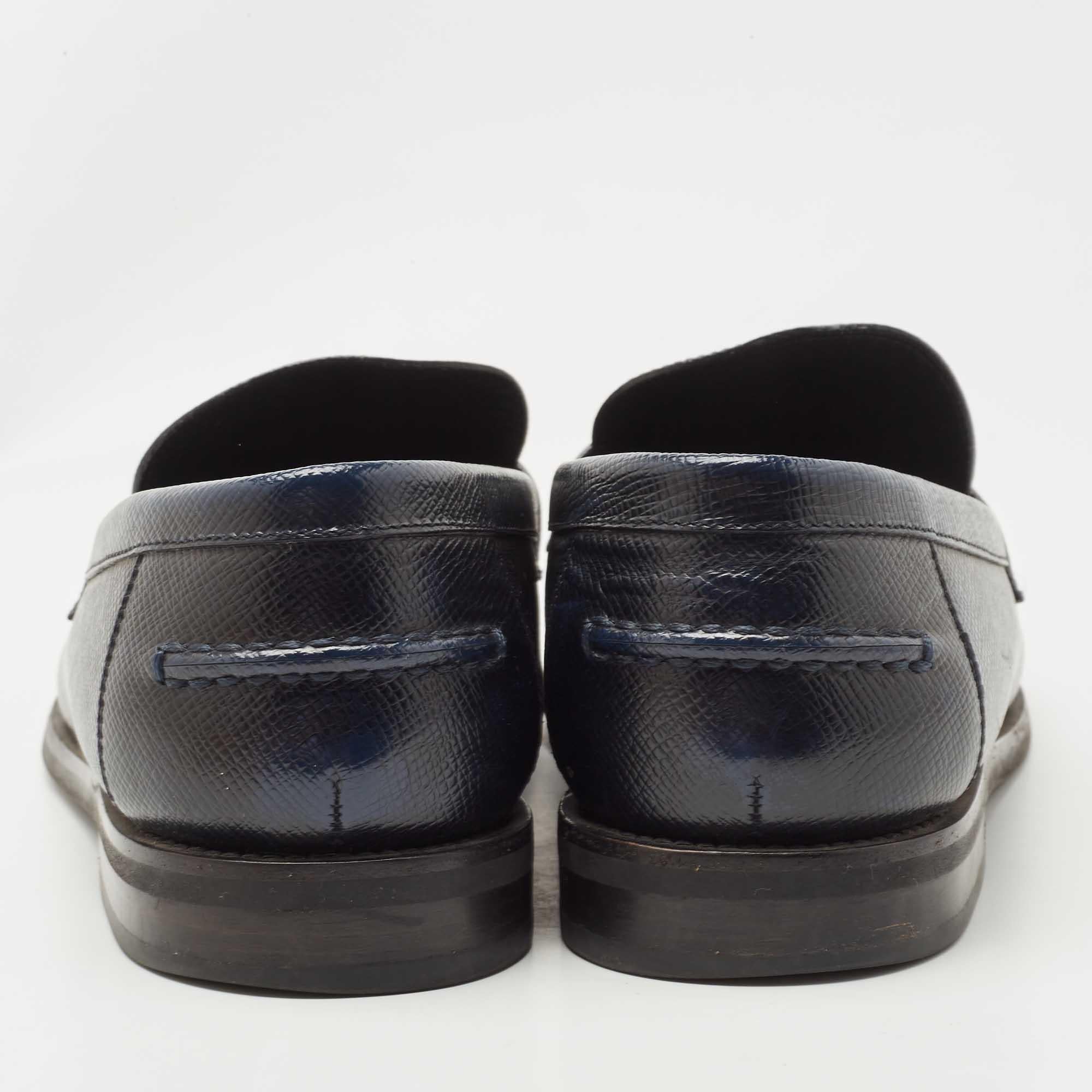 Black Louis Vuitton Navy Blue Leather Major Loafers Size 42.5 For Sale