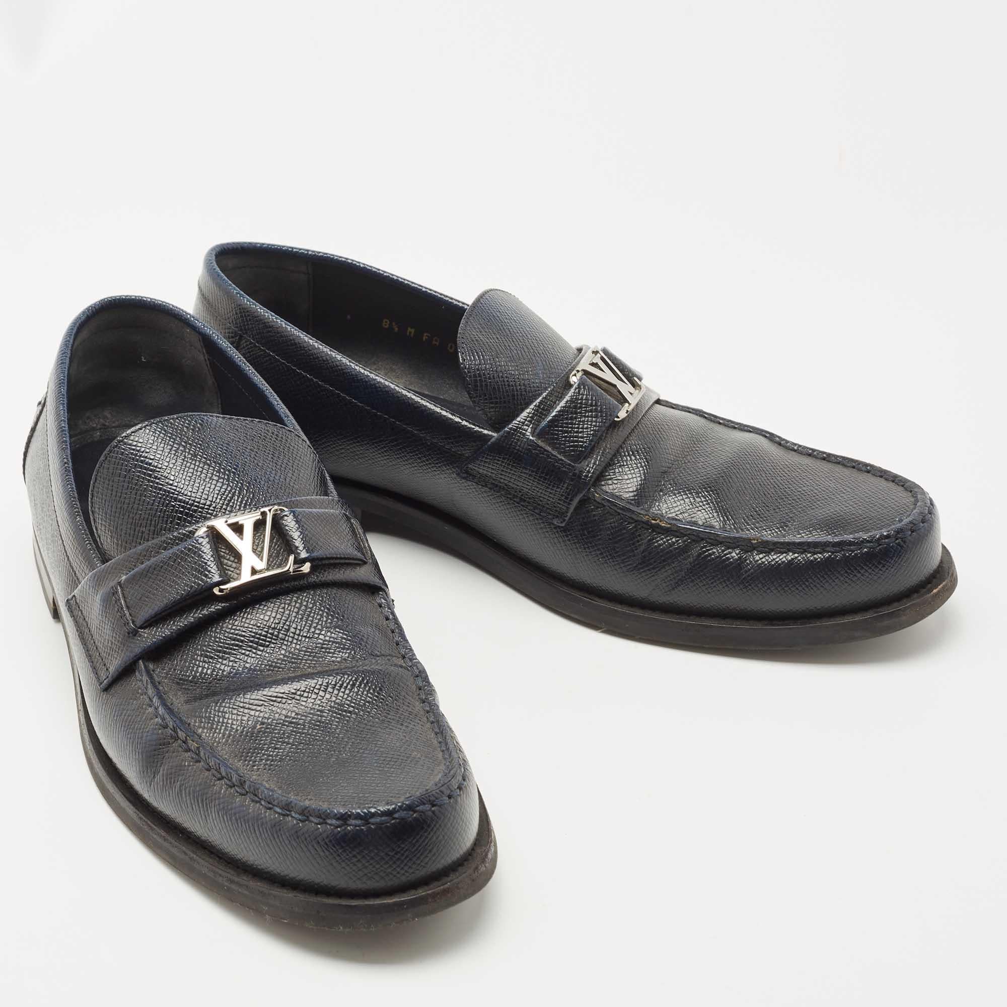 Men's Louis Vuitton Navy Blue Leather Major Loafers Size 42.5 For Sale