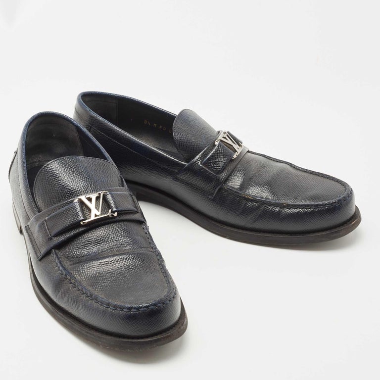Louis Vuitton Navy Blue Leather Major Loafers Size 42.5 For Sale