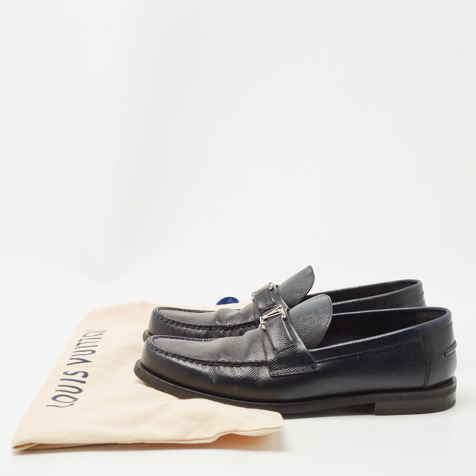 Louis Vuitton Navy Blue Leather Major Loafers Size 42.5 For Sale 3