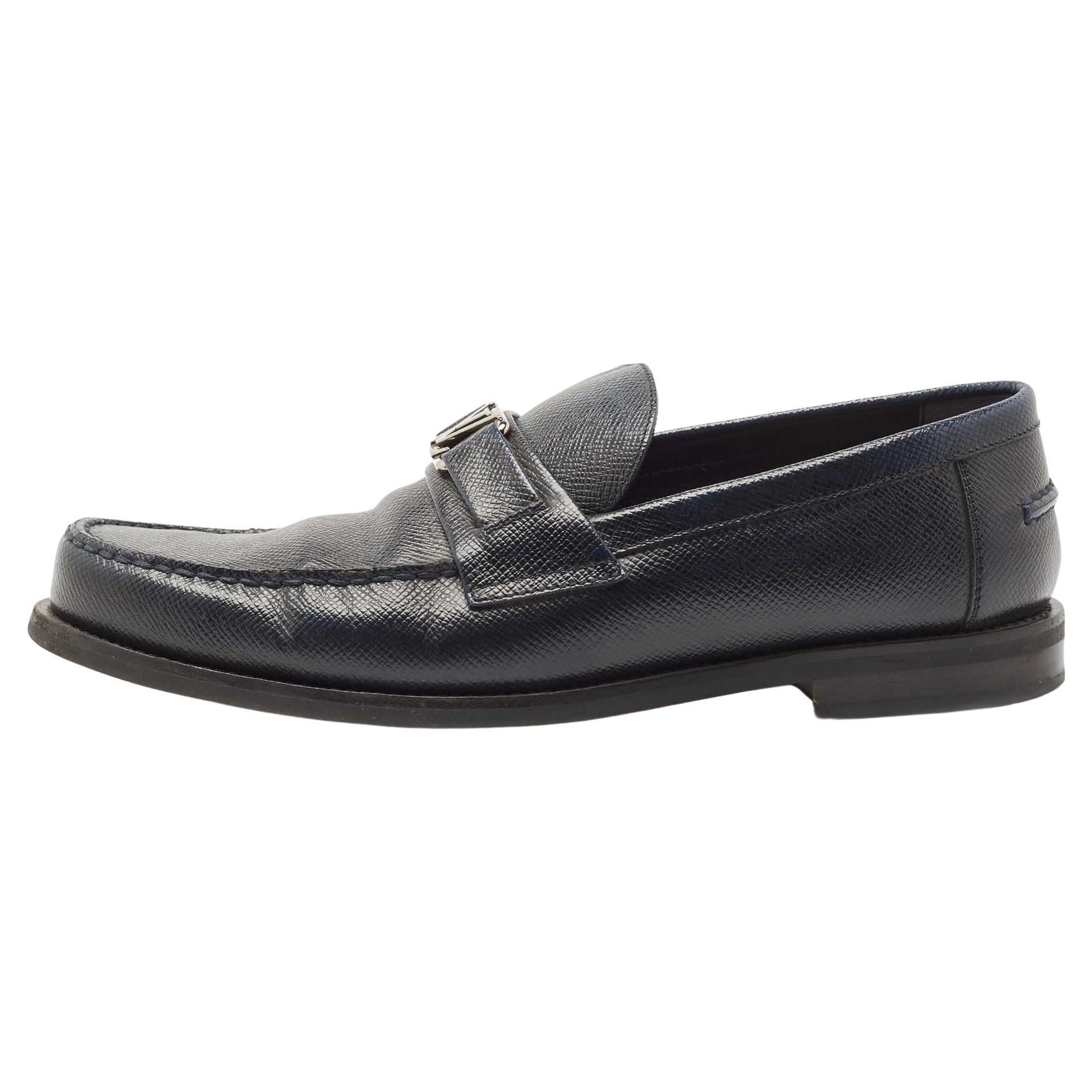 Louis Vuitton Navy Blue Leather Major Loafers Size 42.5 For Sale