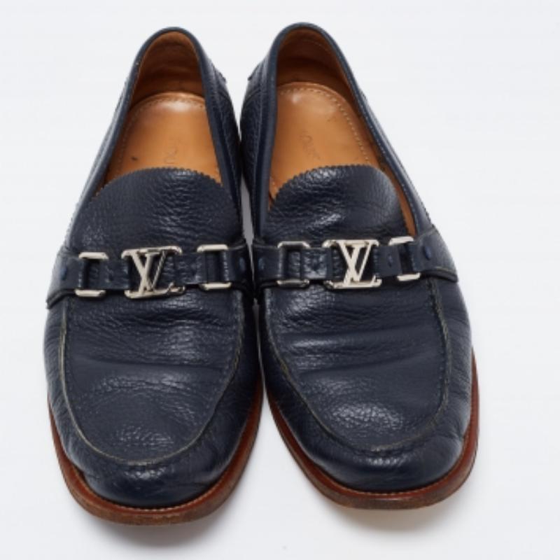 Noir Louis Vuitton - Mocassins en cuir bleu marine, taille 43.5 en vente