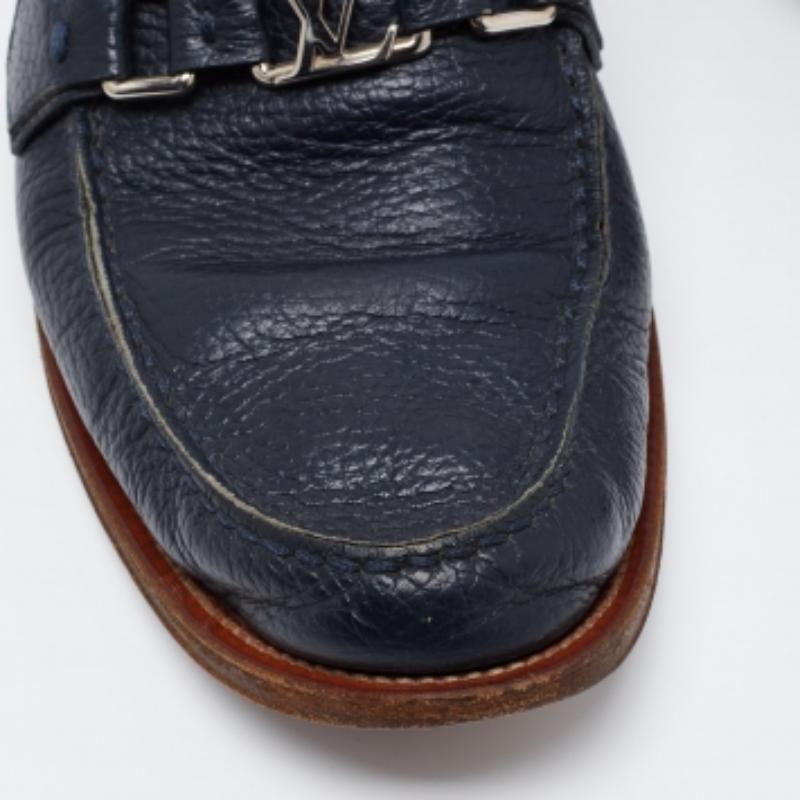 Louis Vuitton - Mocassins en cuir bleu marine, taille 43.5 en vente 2