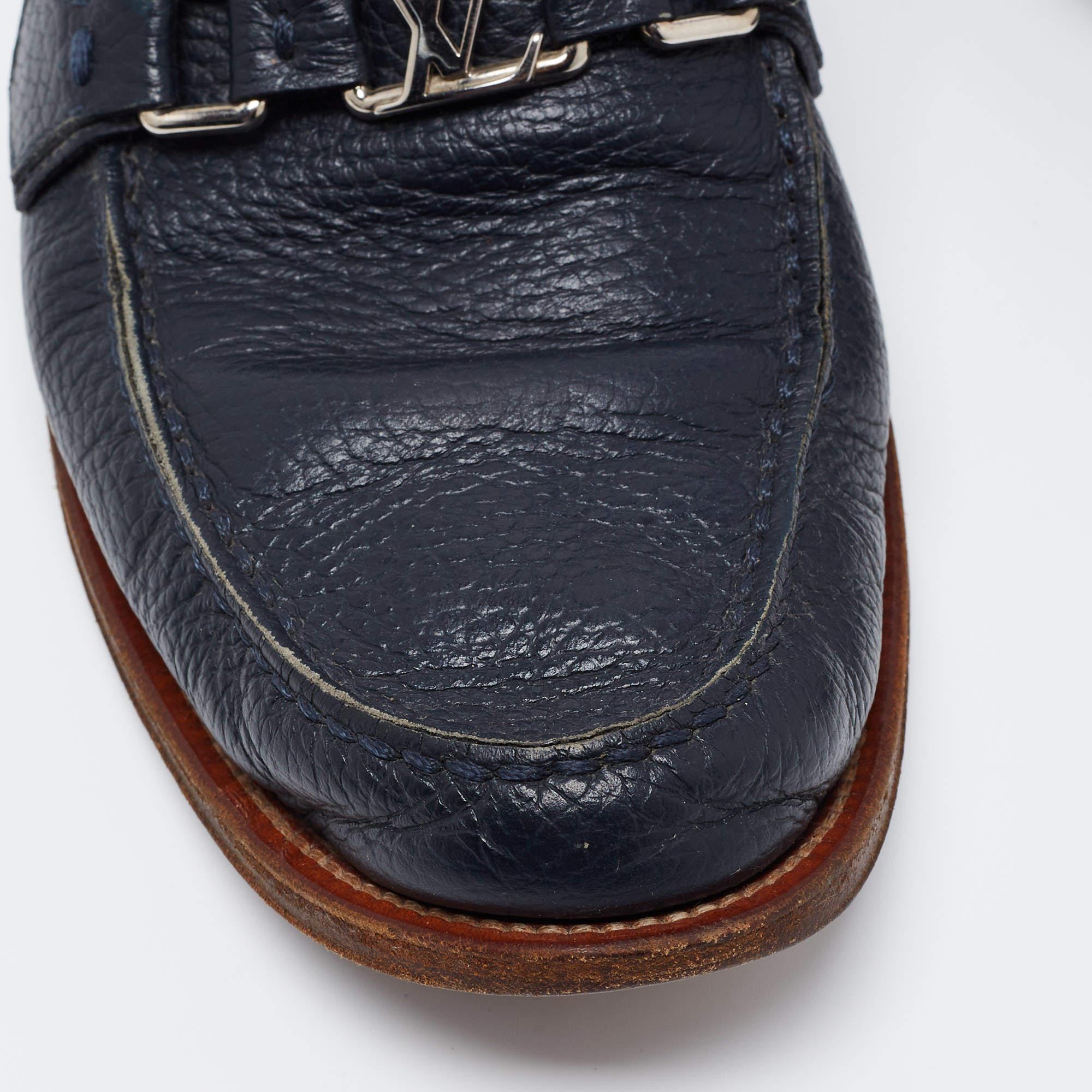 Louis Vuitton Navy Blue Leather Major Loafers Size 43.5 For Sale 2