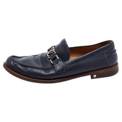 Used Louis Vuitton Navy Blue Leather Major Loafers Size 43.5