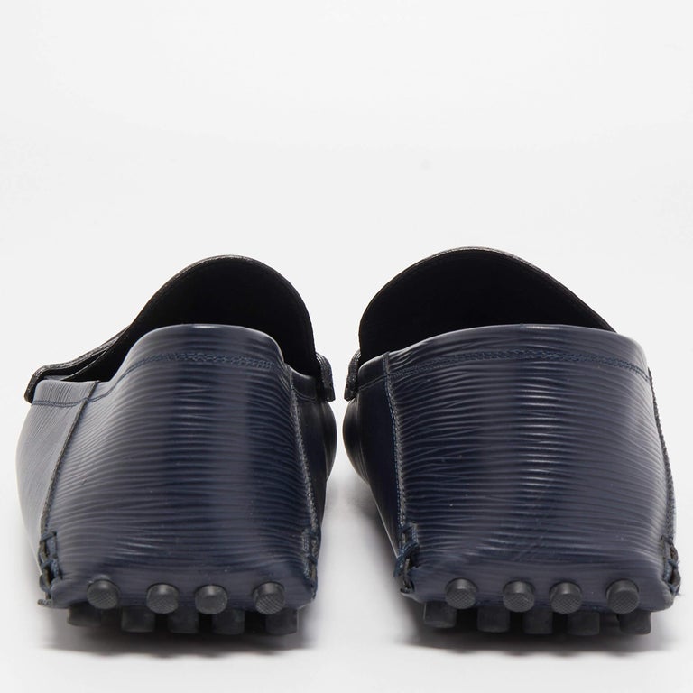 Louis Vuitton Navy Blue Leather Major Loafers Size 45 For Sale at