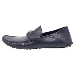 Louis Vuitton Navy Blue Leather Major Loafers Size 45