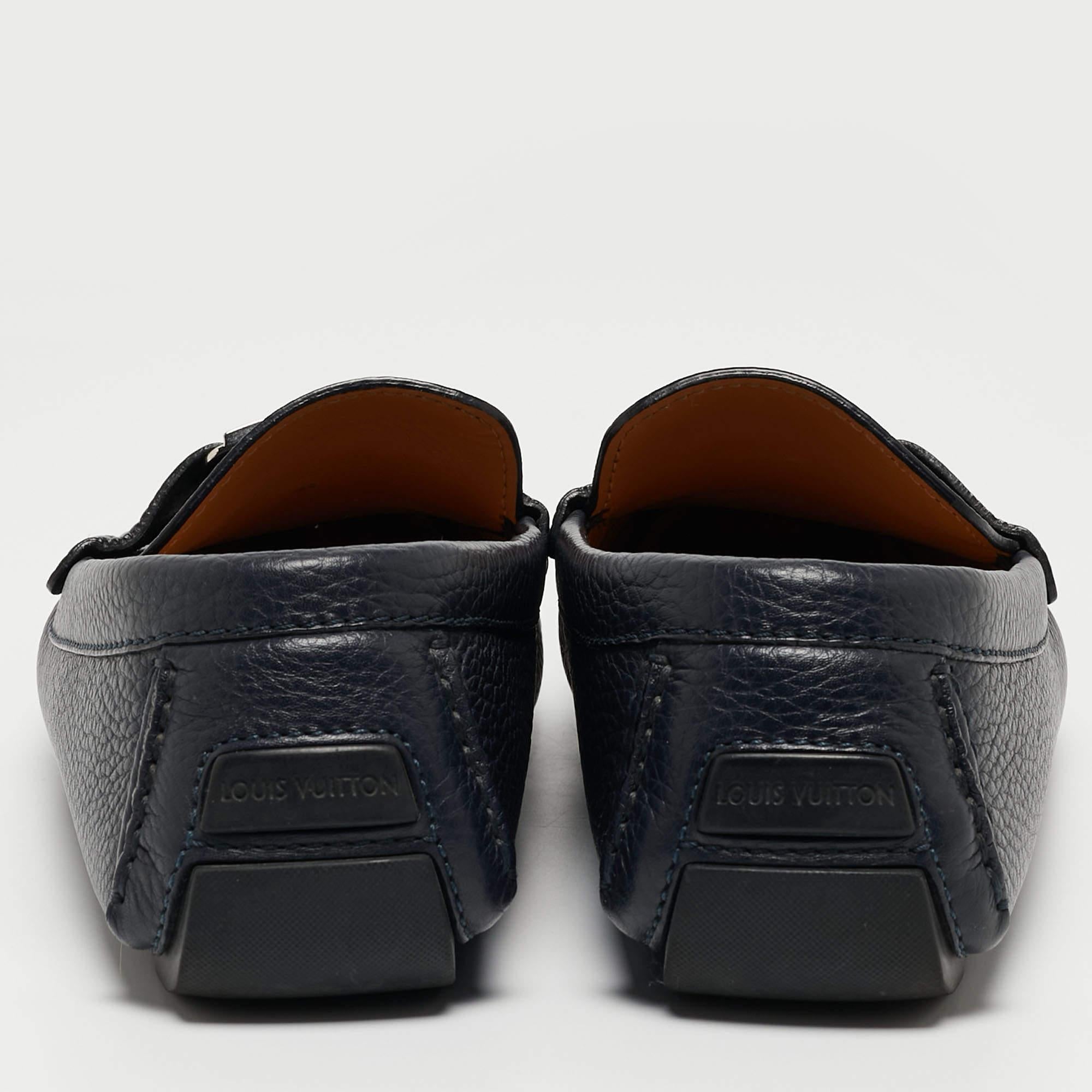 Louis Vuitton Navy Blue Leather Monte Carlo Loafers Size 42.5 In Good Condition In Dubai, Al Qouz 2