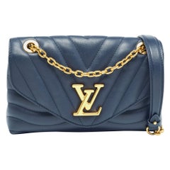 Louis Vuitton Navy Blue Leather New Wave Chain MM Bag