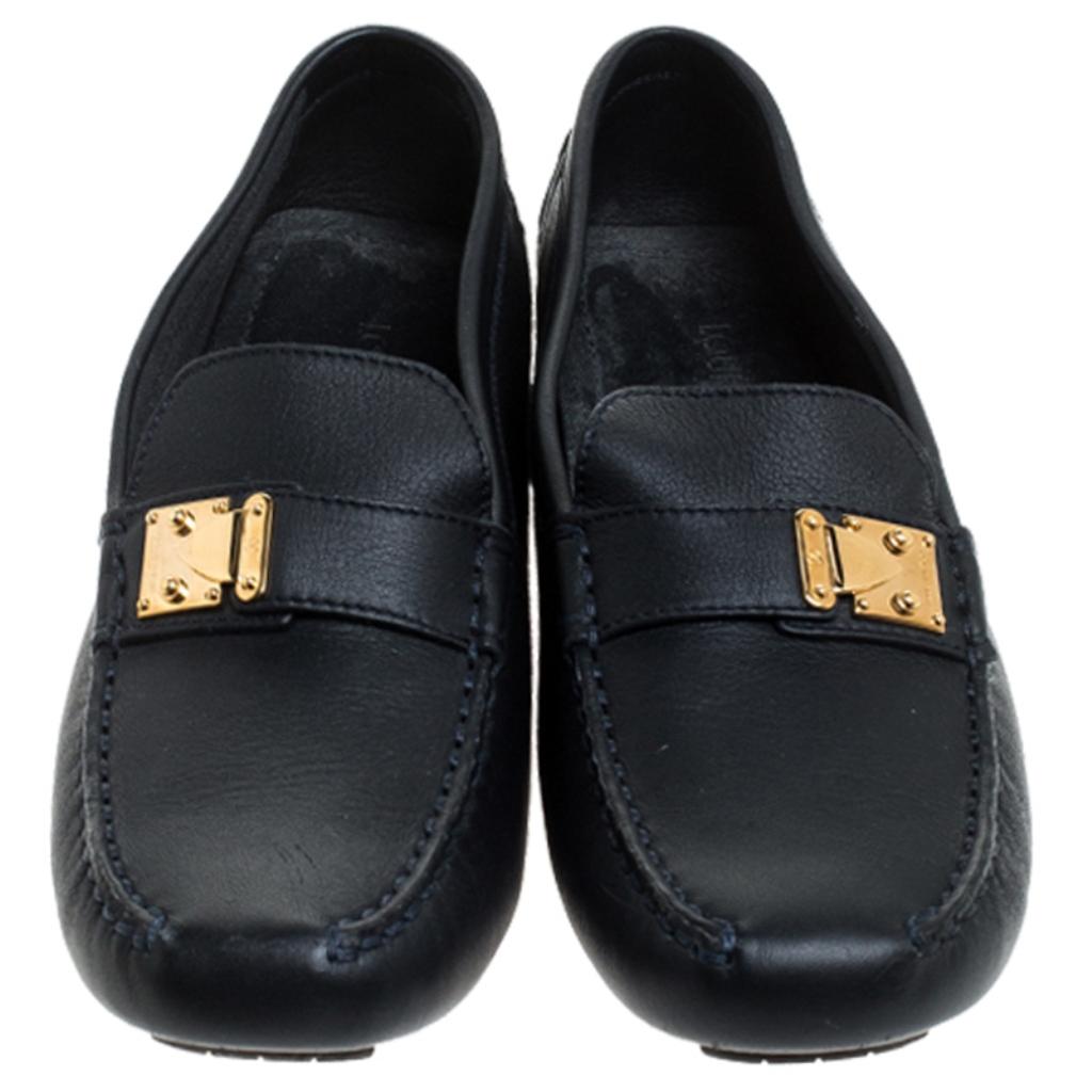 Black Louis Vuitton Navy Blue Leather Suhali Lombok Driving Loafers Size 37