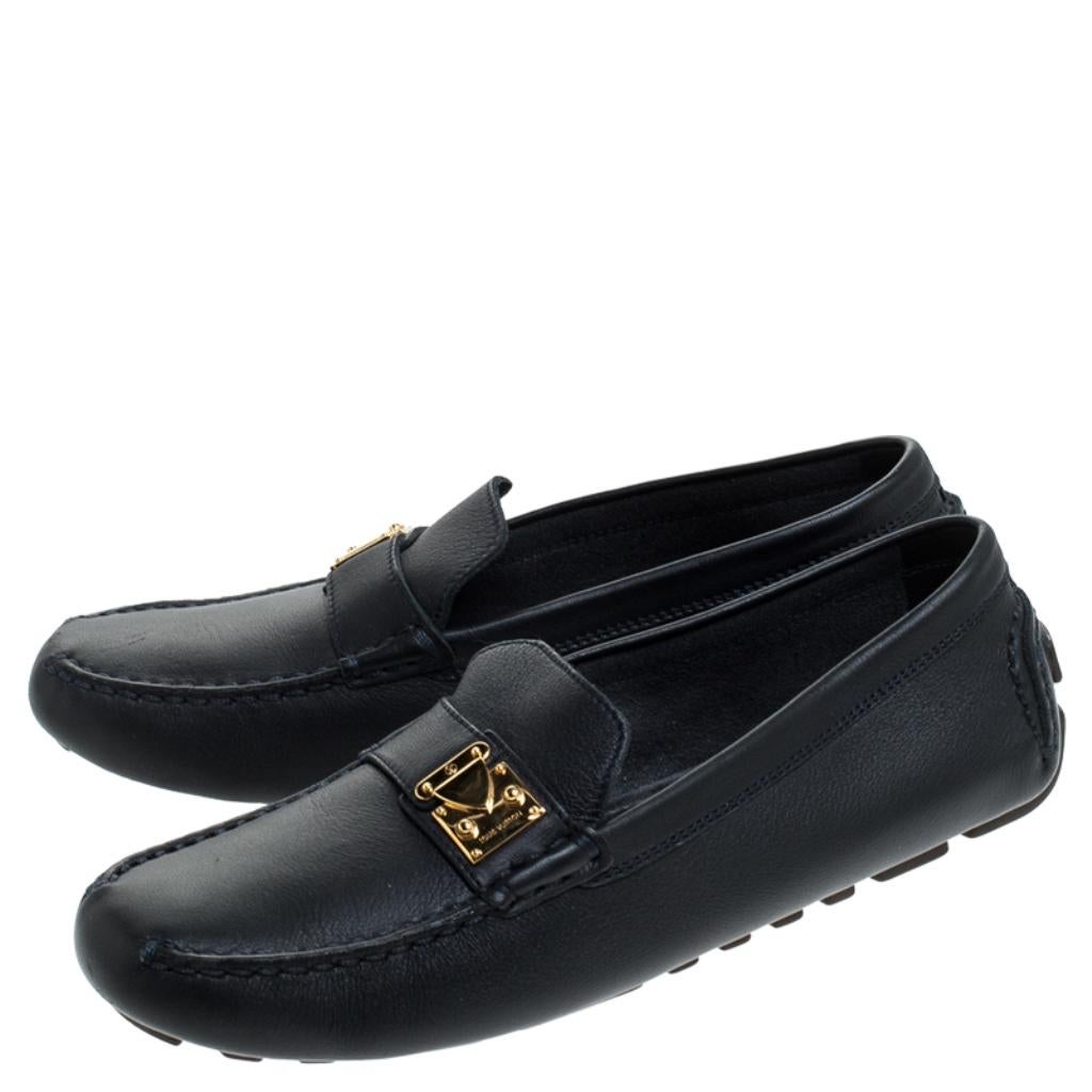 Louis Vuitton Navy Blue Leather Suhali Lombok Driving Loafers Size 37 In Good Condition In Dubai, Al Qouz 2