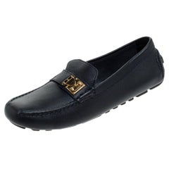 Louis Vuitton Navy Blue Leather Suhali Lombok Driving Loafers Size 37