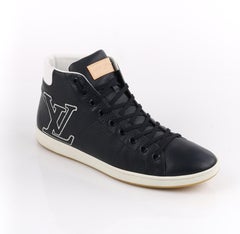 LOUIS VUITTON Navy Blue Leather Tattoo LV Logo Monogram High Top Sneakers