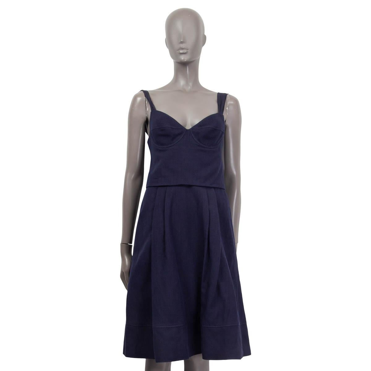 Black LOUIS VUITTON navy blue linen BUSTIER Sleeveless Dress 40 M For Sale