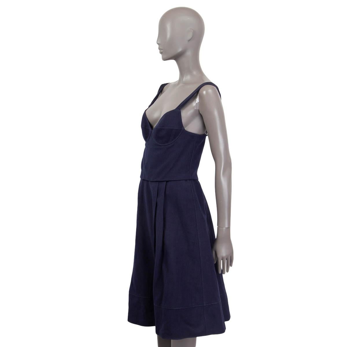 LOUIS VUITTON navy blue linen BUSTIER Sleeveless Dress 40 M In Excellent Condition For Sale In Zürich, CH