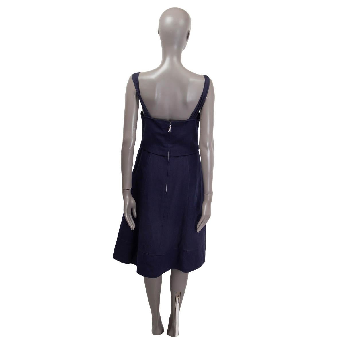 Women's LOUIS VUITTON navy blue linen BUSTIER Sleeveless Dress 40 M For Sale