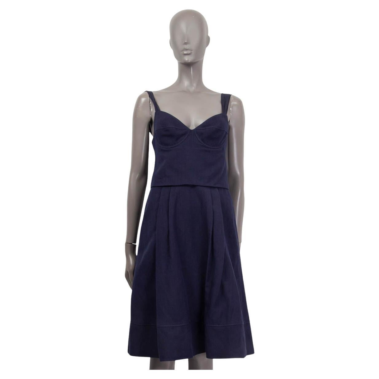 LOUIS VUITTON navy blue linen BUSTIER Sleeveless Dress 40 M For Sale