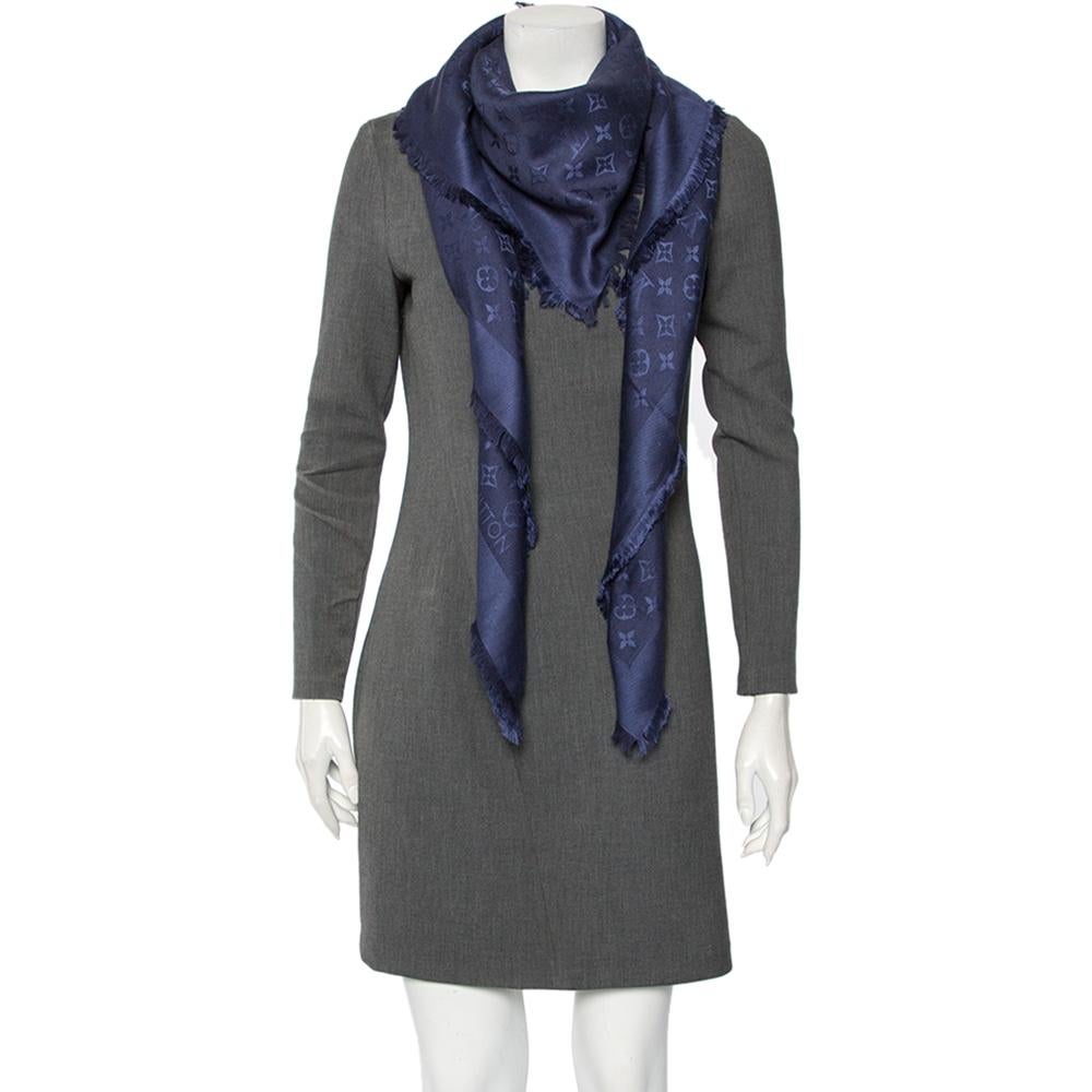 Classy, chic, and luxurious are some words that come to our minds when we think of Louis Vuitton. The label brings you this elegant shawl made from silk and wool in a blue shade. It features the Maison's iconic Monogram pattern throughout for a