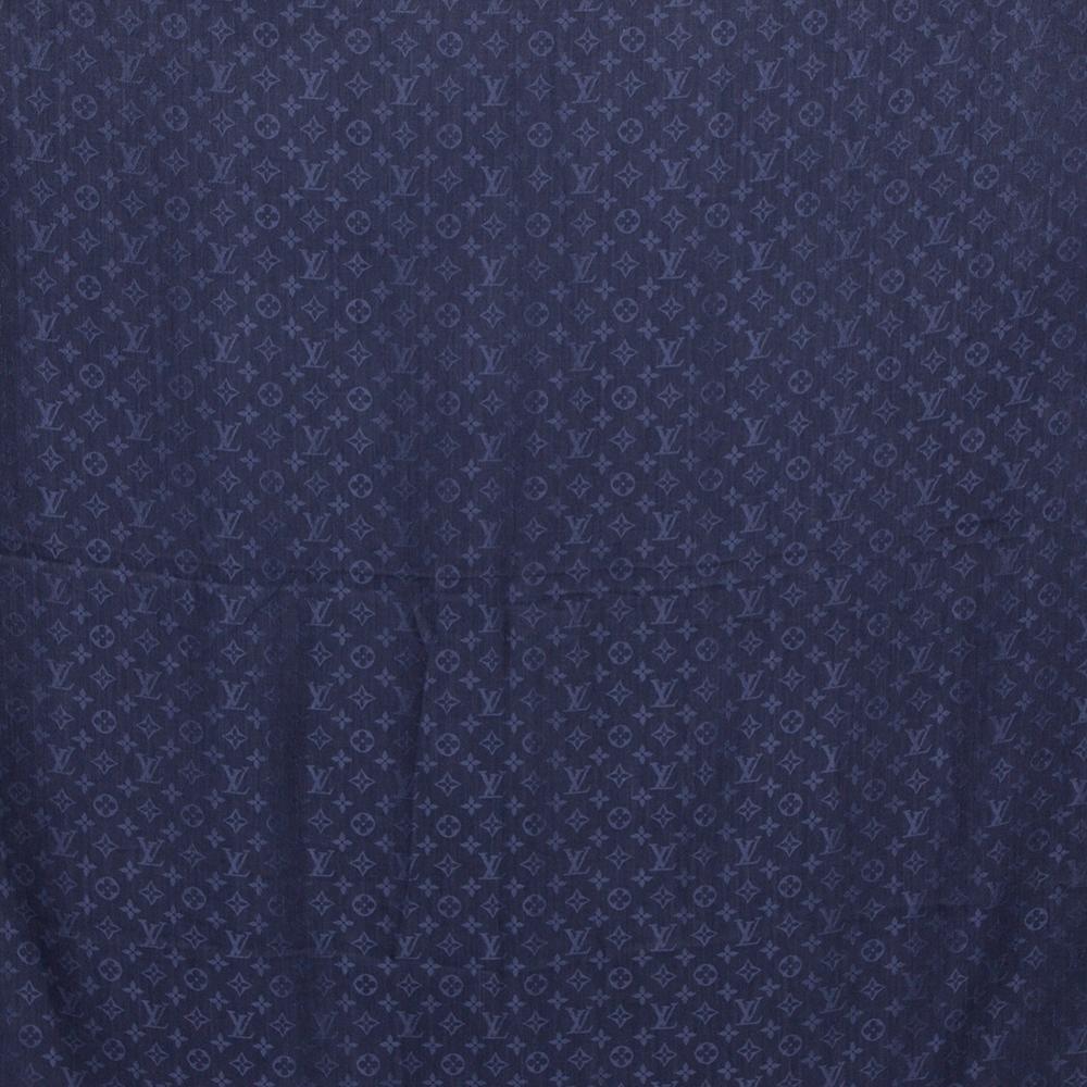 Women's Louis Vuitton Navy Blue Logo Monogram Silk & Woof Square Shawl