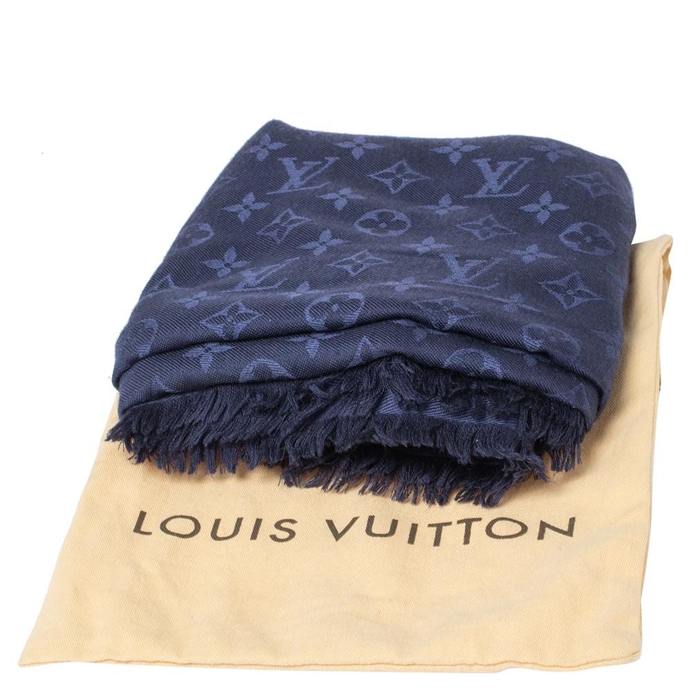 Louis Vuitton Navy Blue Logo Monogram Silk & Woof Square Shawl 1
