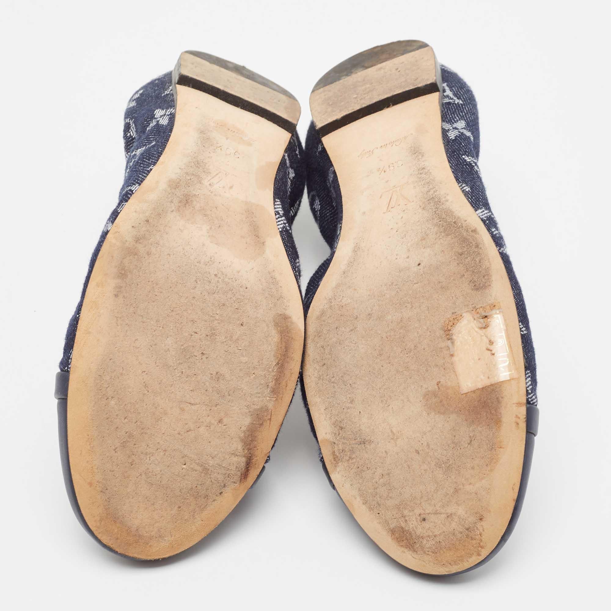 Louis Vuitton Navy Blue Monogram Canvas and Leather Elba Bow Ballet Flats Size 3 2