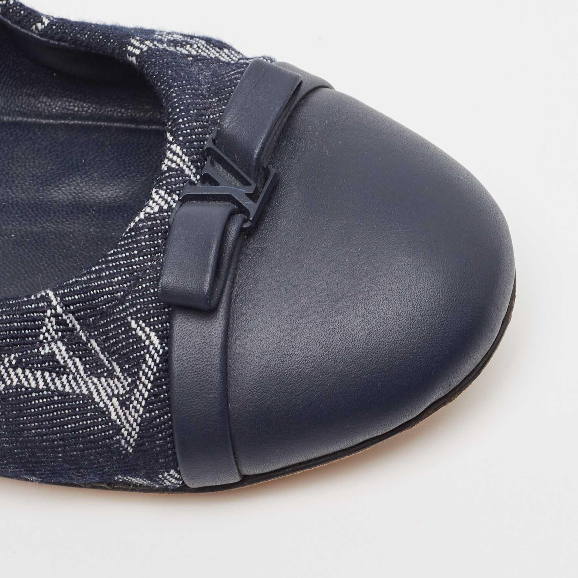 Louis Vuitton Navy Blue Monogram Canvas and Leather Elba Bow Ballet Flats Size 3 3