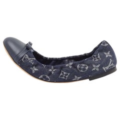 Louis Vuitton Navy Blue Monogram Canvas and Leather Elba Bow Ballet Flats Size 3