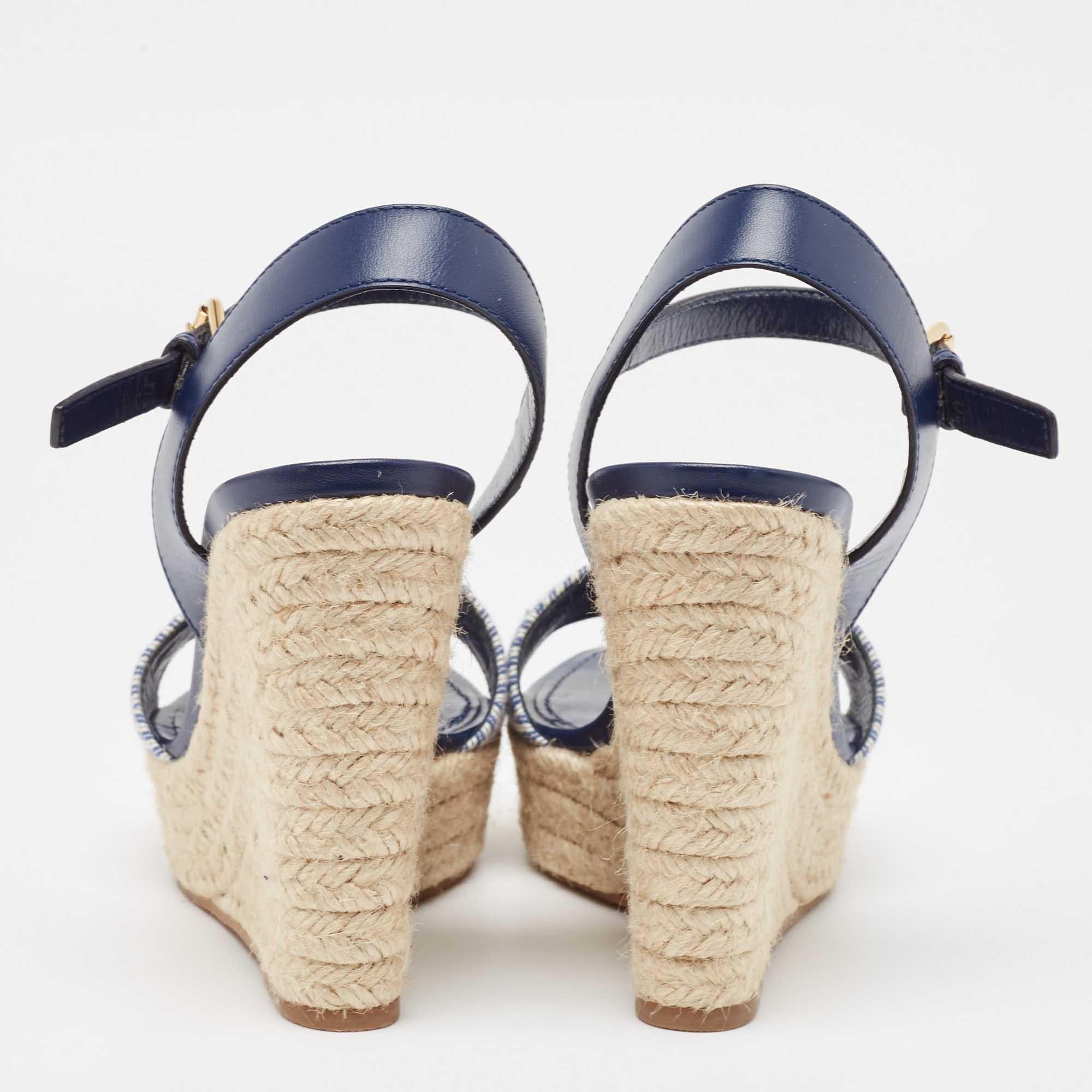 Louis Vuitton Navy Blue Monogram Canvas Leather Sail Away Wedge Sandals Size 38 1