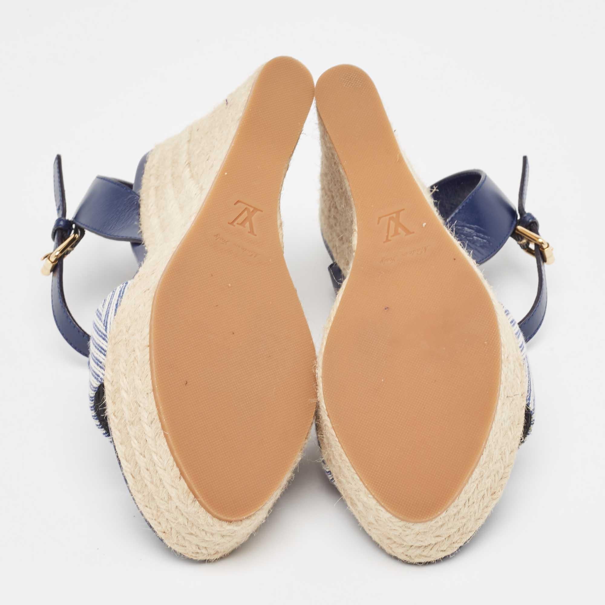 Louis Vuitton Navy Blue Monogram Canvas Leather Sail Away Wedge Sandals Size 38 2