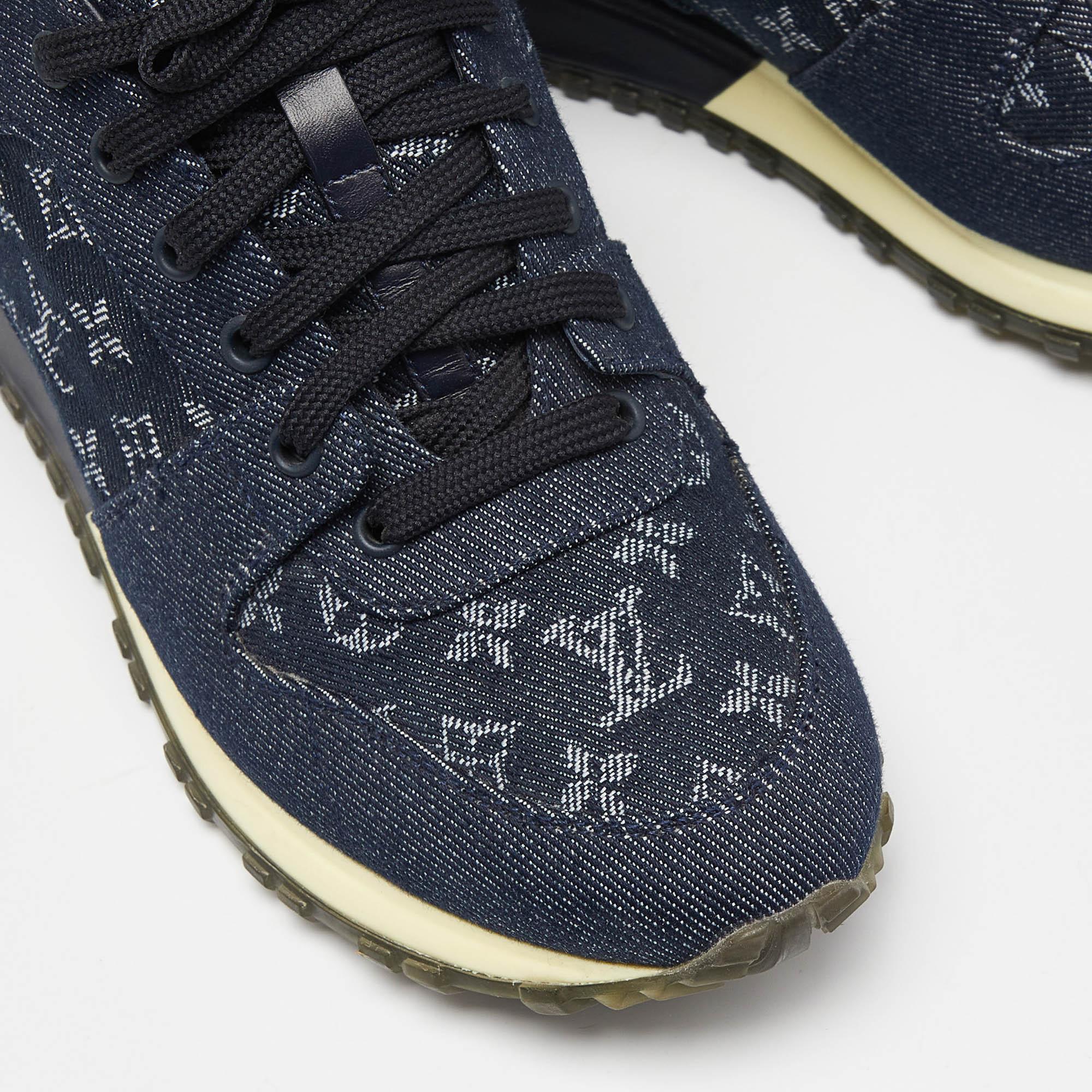 Women's Louis Vuitton Navy Blue Monogram Denim and Leather Run Away Sneakers Size 39