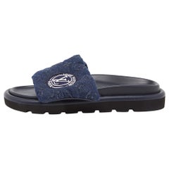 Louis Vuitton Navy Blue Monogram Denim Pool Pillow Velcro Flat Slides Size 40