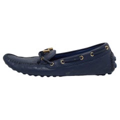 Louis Vuitton Navy Blue Monogram Embossed Leather Gloria Loafers Size 38.5