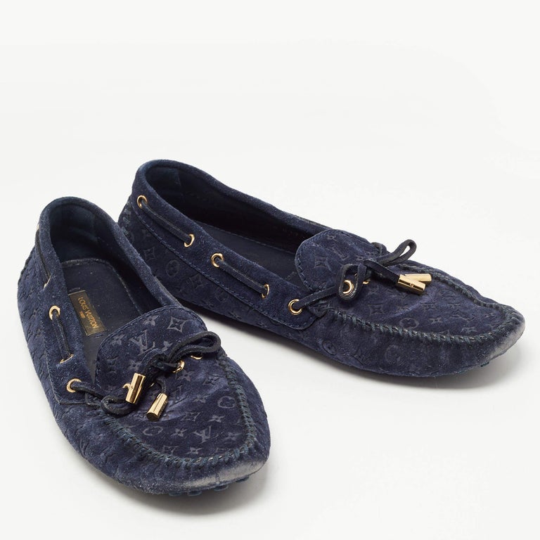 Louis Vuitton Navy Blue Monogram Embossed Suede Gloria Loafers Size 37.5 Louis  Vuitton