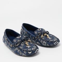 Louis Vuitton Navy Blue Monogram Jacquard 1854 Gloria Loafers Size 37