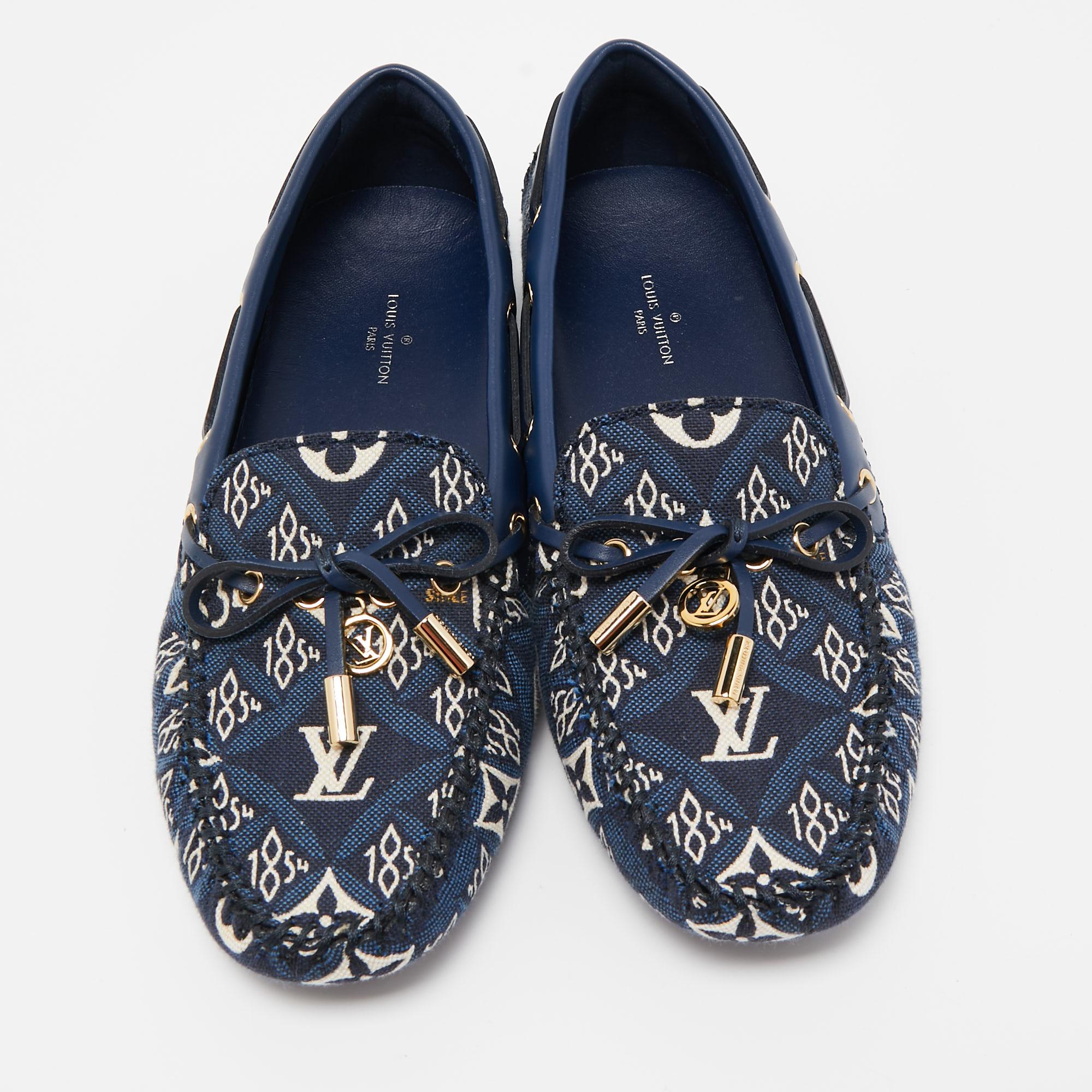Women's Louis Vuitton Navy Blue Monogram Jacquard 1854 Gloria Loafers Size 37