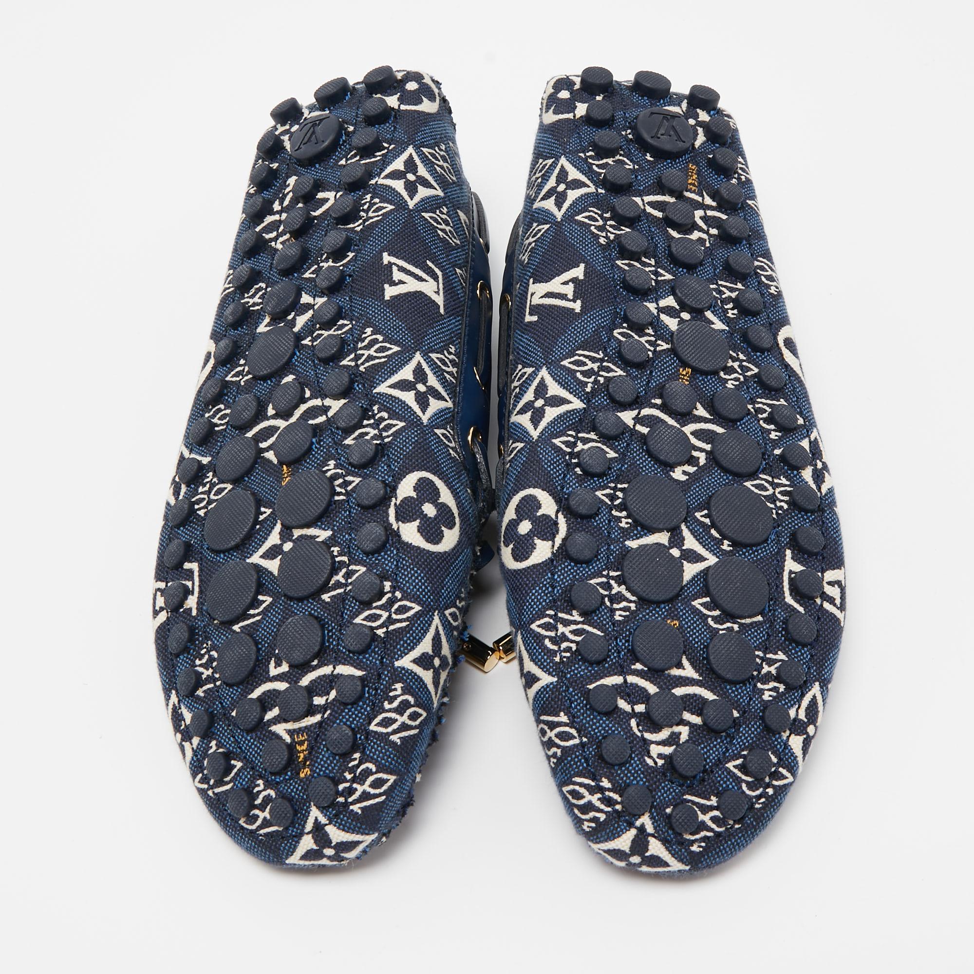 Louis Vuitton Navy Blue Monogram Jacquard 1854 Gloria Loafers Size 37 1