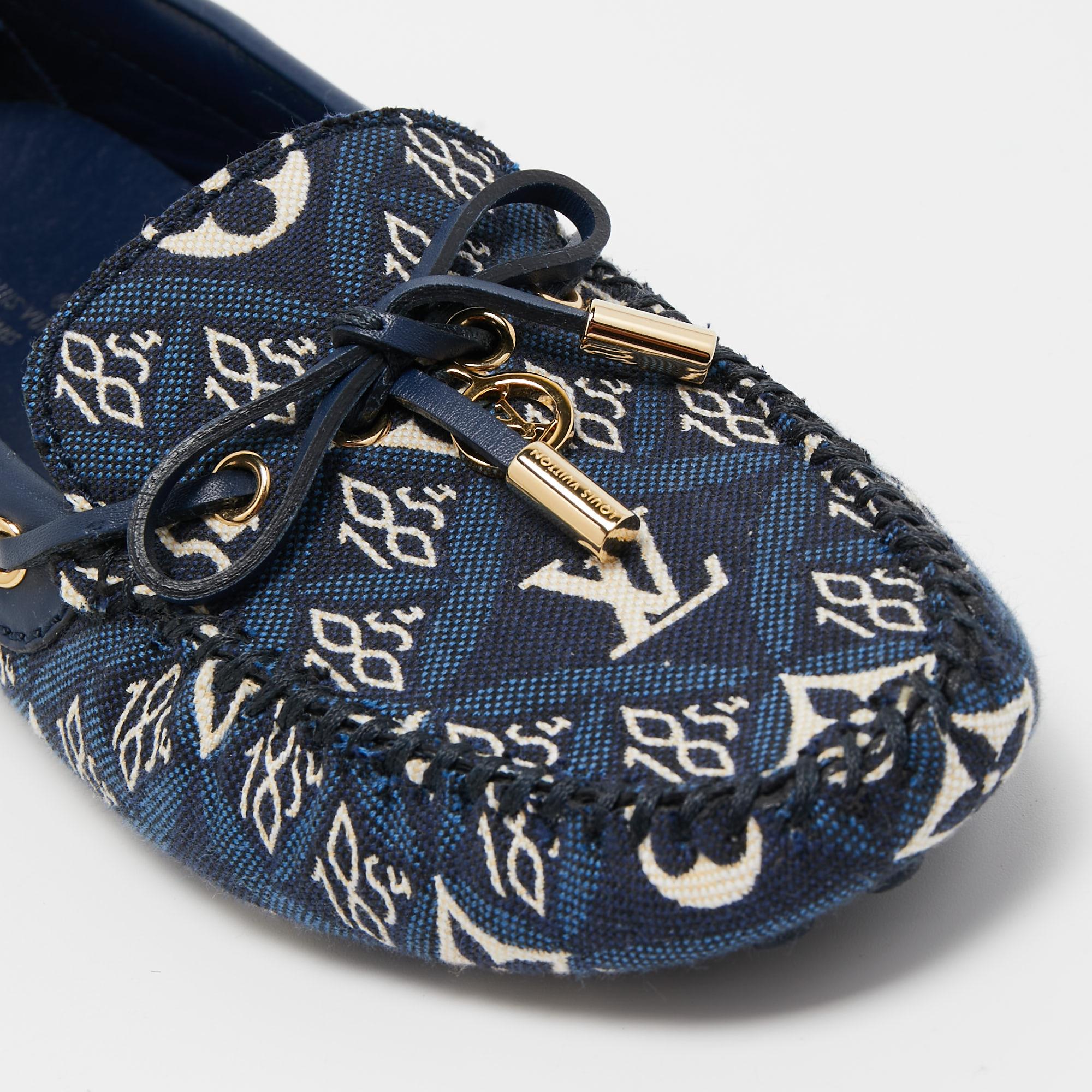 Louis Vuitton Navy Blue Monogram Jacquard 1854 Gloria Loafers Size 37 3