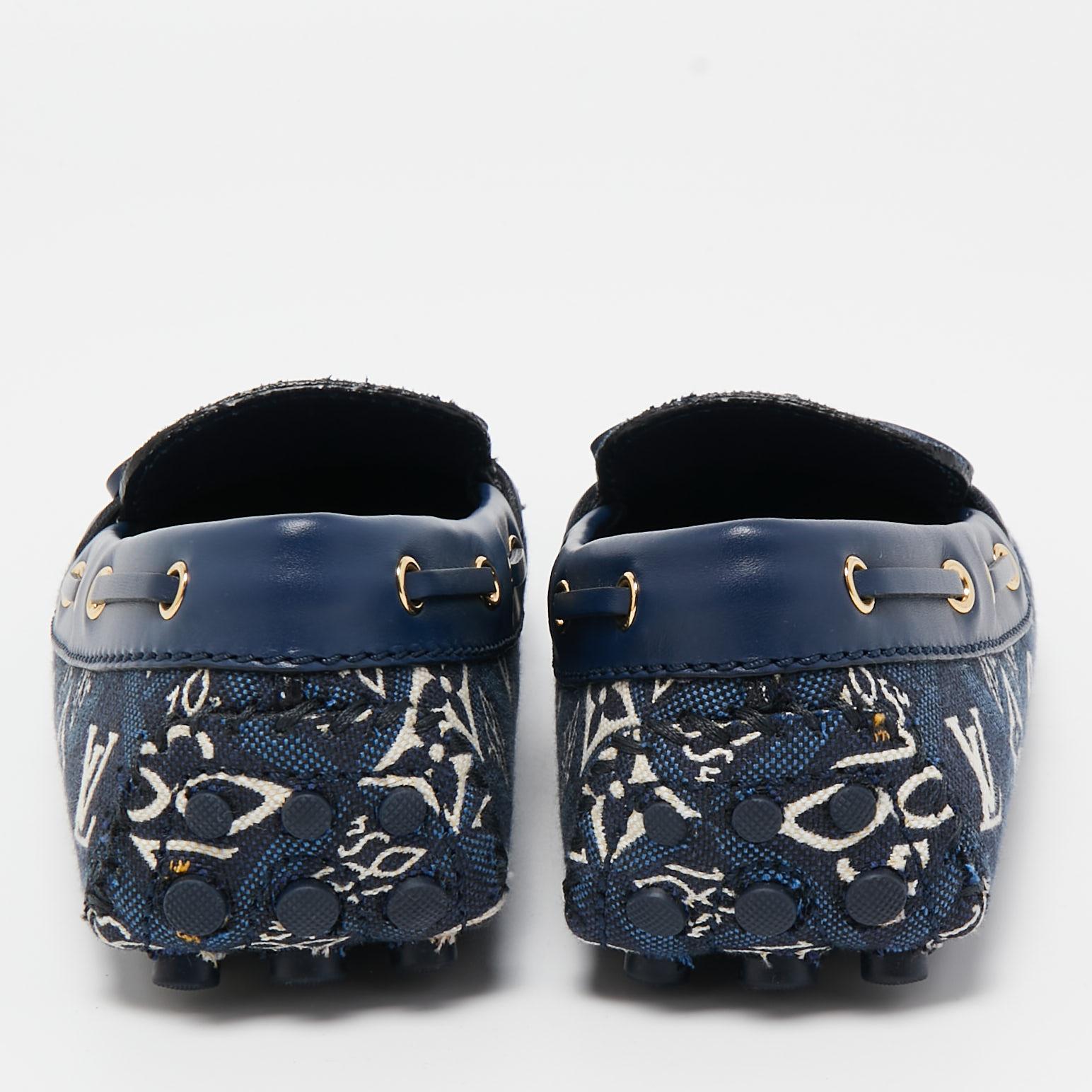 Louis Vuitton Navy Blue Monogram Jacquard 1854 Gloria Loafers Size 37 4