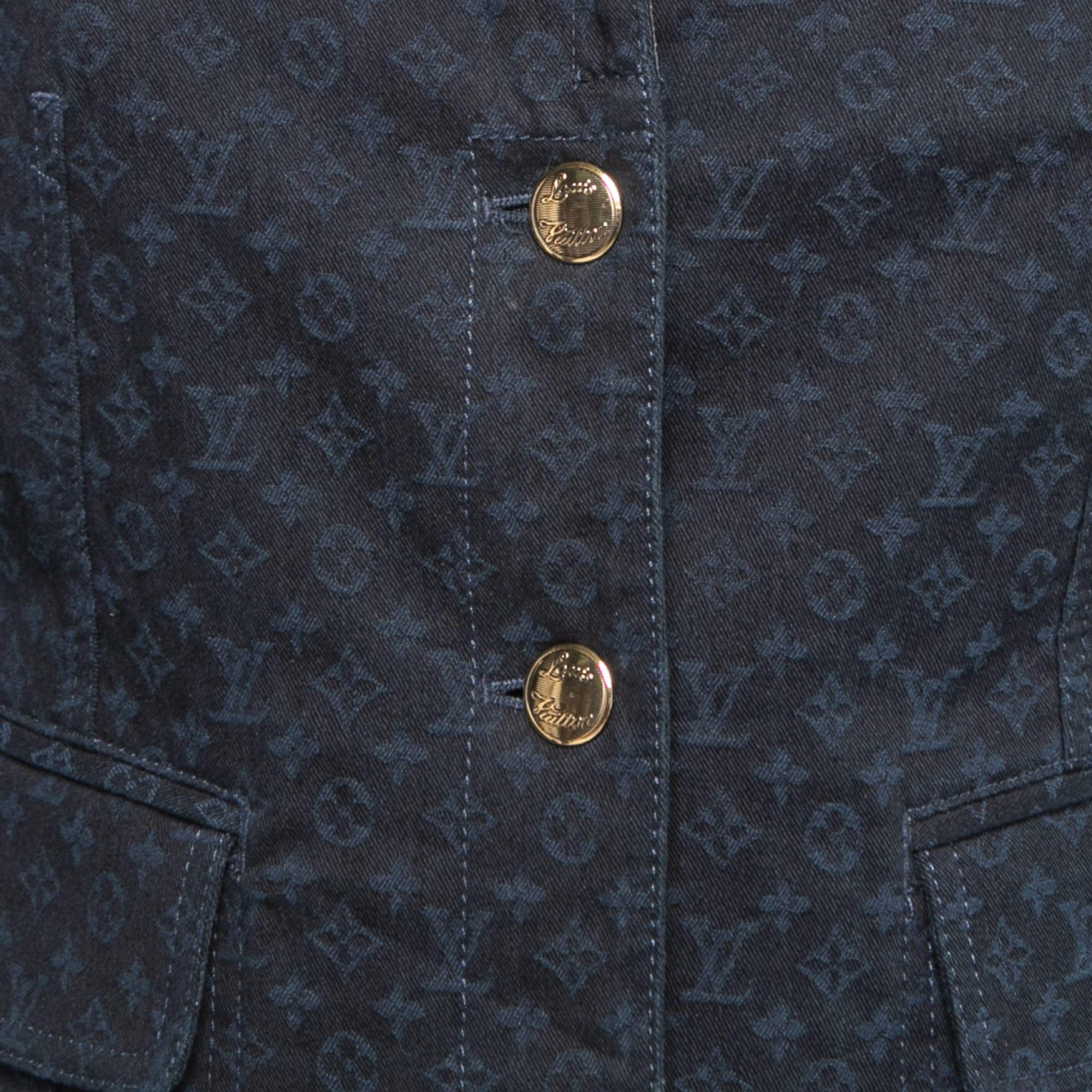Louis Vuitton Navy Blue Monogram Jacquard Denim Blazer M In Good Condition In Dubai, Al Qouz 2