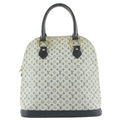 Louis Vuitton Marineblaue Mini Lin Alma Haut Tasche mit Monogramm Große Vertikale 555 Einlegeböden611