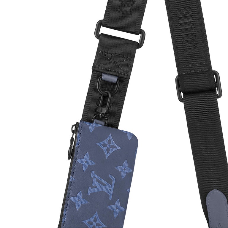 Men's Louis Vuitton Navy Blue Monogram Shadow Leather Duo Messenger Bag For Sale