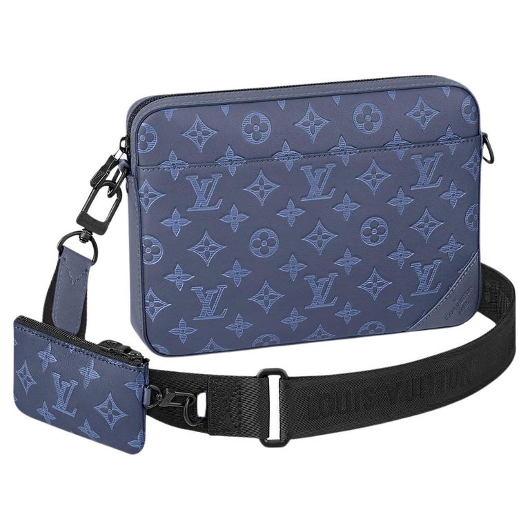 Louis Vuitton Navy Blue Monogram Shadow Leather Duo Messenger Bag For Sale