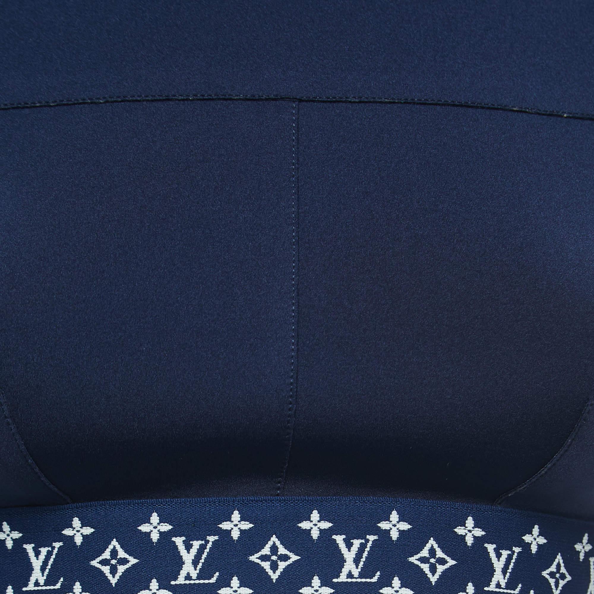 Women's Louis Vuitton Navy Blue Monogram Stretch Knit Flight Mode Crop Top and Jeggings 