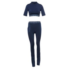 Louis Vuitton Navy Blue Monogram Stretch Knit Flight Mode Crop Top and Jeggings 