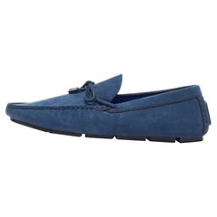Louis Vuitton Navy Blue Nubuck Leather Bow Loafers Size 43
