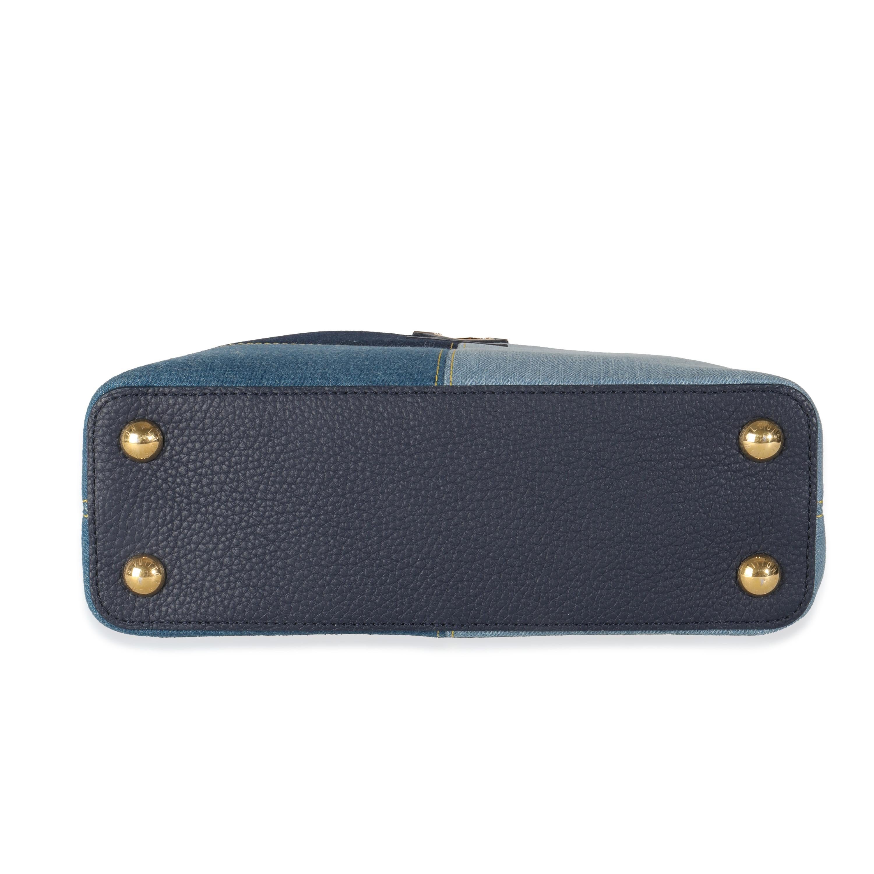 Louis Vuitton Navy Blue Patchwork Denim Capucines BB In Excellent Condition In New York, NY