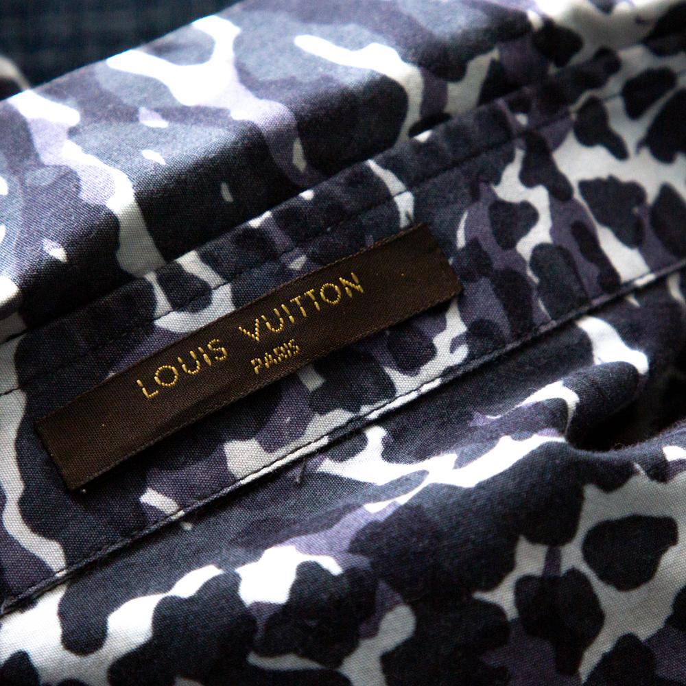 Men's Louis Vuitton Navy Blue Printed Cotton Long Sleeve Shirt M