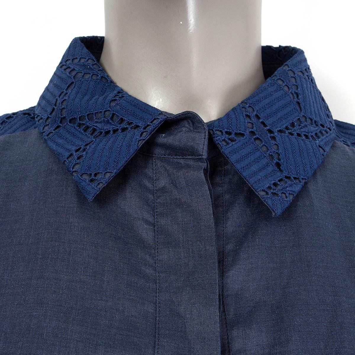 LOUIS VUITTON navy blue ramie 2013 BRODERIE ANGLAISE Button Up Shirt 38 S 1