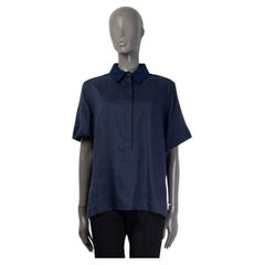 LOUIS VUITTON navy blue ramie 2013 BRODERIE ANGLAISE Button Up Shirt 38 S