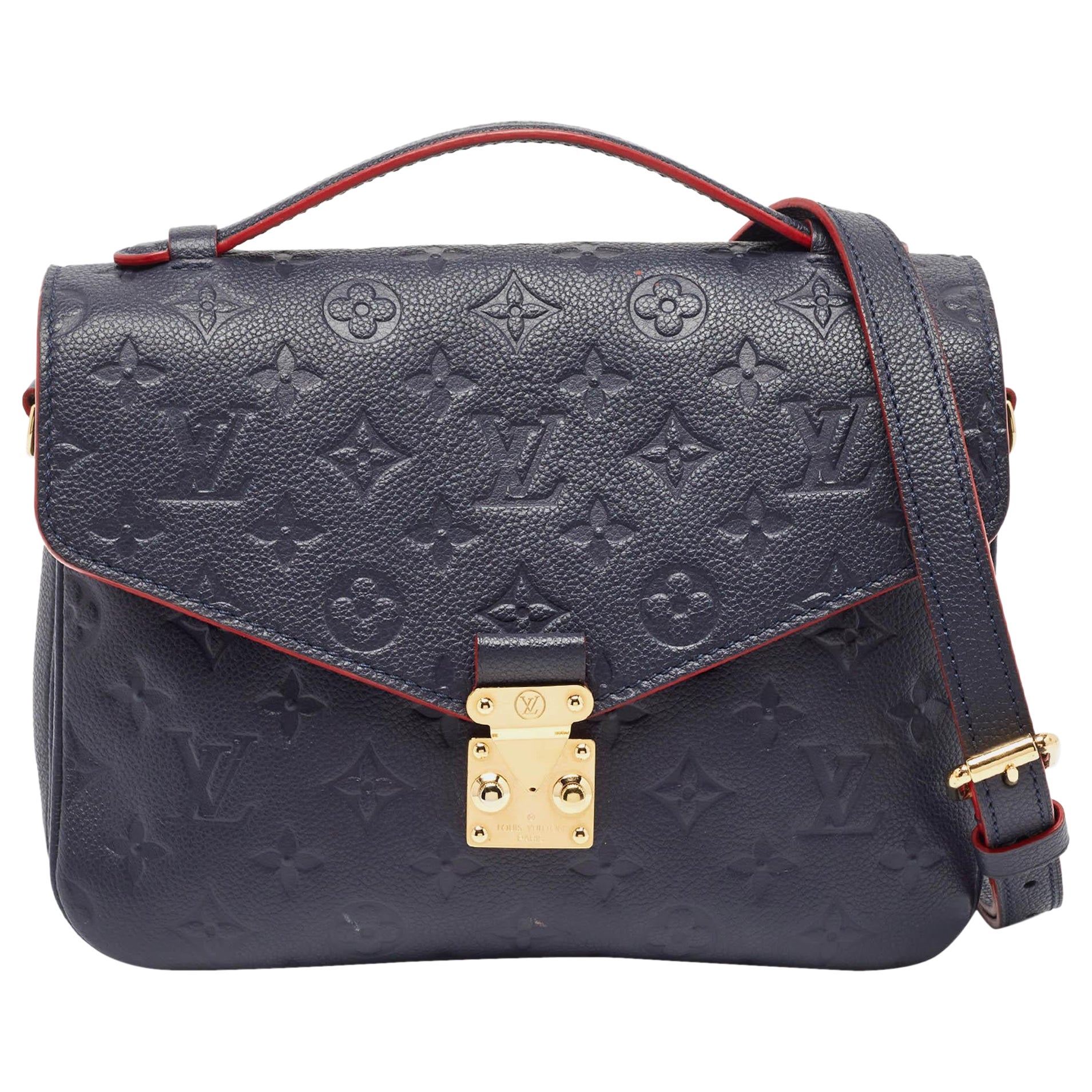 Louis Vuitton Navy Blue/Red Monogram Empreinte Leather Pochette Metis Bag
